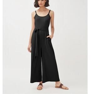 Cuyana Sz XS V-Back Jumpsuit Wide Leg Tie Waist Pima Cotton Black